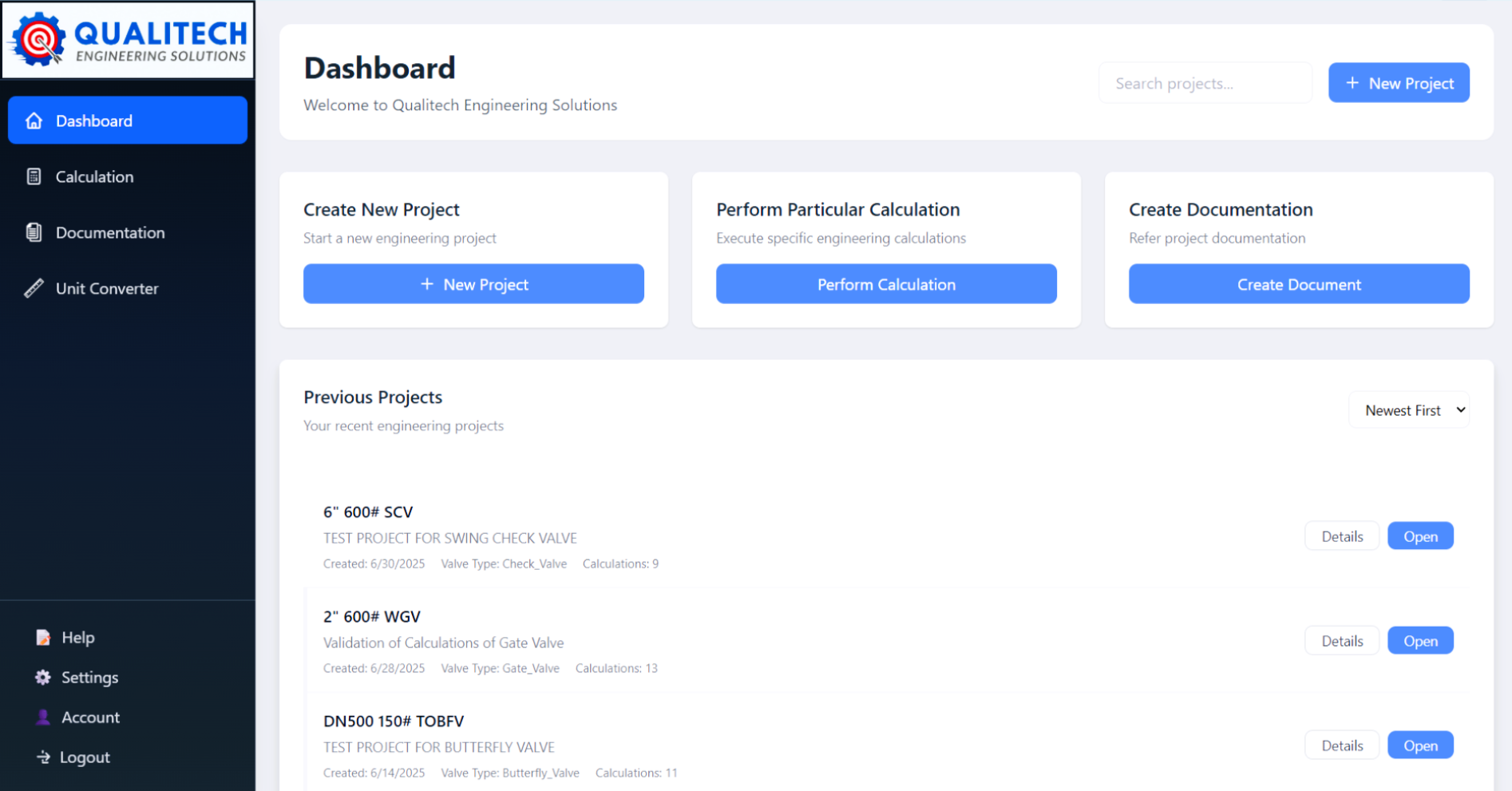 Qualitech Dashboard Screenshot
